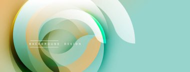 Soyut tasarım. Üst üste binen daireler, yeşil, altın, beyaz. Yumuşak eğimler modern estetik yaratır. Minimalist kompozisyon. Arkaplan ögesi.