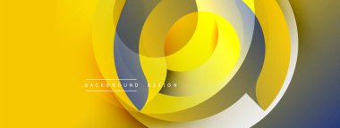 Parlak sarı, gri tasarım. Üst üste binen daireler dinamik görsel efekt yaratır. Modern soyut kompozisyon. Yumuşak eğimler, temiz çizgiler.