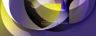 Soyut şekiller örtüşür, dinamik bileşim yaratır. Sarı, mor, beyaz renkler karışımı. Arkaplan ve sunumlar için modern tasarım ögesi.