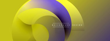 Soyut tasarım. Üst üste binen daireler dinamik bileşim yaratır. Sarı, mor renkler düzgün bir şekilde harmanlanır. Modern estetik, temiz hatlar, basit şekiller. Arkaplan yaratıcılığı, yeniliği öneriyor.