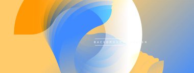 Soyut şekiller örtüşüyor, canlı gradyanlar yaratıyor. Mavi, turuncu, beyaz renkler düzgün bir şekilde harmanlanır. Modern tasarım, temiz estetik, arka planlar için uygun..