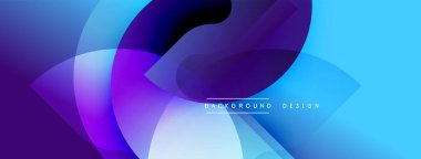 Soyut şekiller, canlı maviler, morlar dinamik bir zemin oluşturur. Yumuşak eğimler, üst üste binen biçimler hareketi, modern estetiği akla getiriyor. Minimalist tasarım.