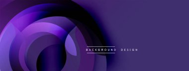 Mor soyut şekiller dinamik bir arkaplan yaratır. Üst üste binen daireler, düzgün eğimler, modern tasarım. Metin arka plan tasarımı okur. Minimalist estetik.