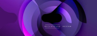 Soyut mor tasarım. Üst üste binen daireler dinamik görsel efekt yaratır. Yumuşak eğim, modern estetik. Arkaplan ve sunumlar için mükemmel..