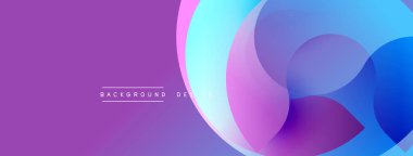 Üst üste binen dairelerle mor arkaplan. Mavi, pembe, mor renkler soyut şekiller yaratır. Dijital projeler için modern tasarım.