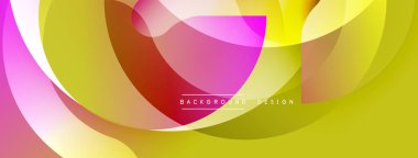 Soyut renkli şekiller çakışıyor. Canlı renkler dinamik kompozisyon yaratır. Yumuşak eğimler hareketi, modern estetiği akla getiriyor. Mevcut en küçük metin.