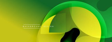 Soyut canlı yeşil arka plan. Üst üste binen şekiller dinamik bileşim yaratır. Yumuşak eğimler, modern tasarım elementleri. Minimalist estetik.