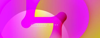 Soyut enerjik tasarım. Üst üste binen şekiller dinamik bileşim yaratır. Pembe, mor ve sarı renklerin karışımı pürüzsüzdür. Modern estetik.