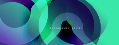 Soyut arkaplan. Üst üste binen daireler dinamik bileşim yaratır. Değişik renkler harmanlanarak modern tasarımı oluşturuyor. Minimalist estetik, canlı renkler.