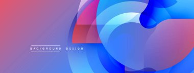Soyut tasarım. Üst üste binen daireler dinamik bileşim yaratır. Mavi, mor renkler baskın gelir. Modern estetik, pürüzsüz eğimler, canlı renkler. Minimalist stil.