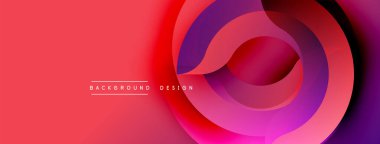 Soyut tasarım. Üst üste binen katmanlar dinamik dairesel form yaratır. Canlı kırmızı, mor, pembe renkler düzgün bir şekilde harmanlanır. Modern estetik. Minimalist kompozisyon.