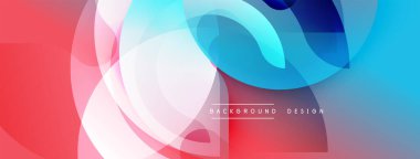 Soyut şekiller örtüşür, parlak mavi, kırmızı, beyaz renkler yaratır. Modern tasarım, pürüzsüz geçişler, dinamik kompozisyon.