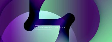 Soyut tasarım. Pürüzsüz şekiller, canlı renk değişimleri yaratıyor. Mor, yeşil renkler kompozisyona hakim. Modern estetik.