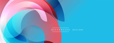 Soyut tasarım. Üst üste binen daireler dinamik bileşim yaratır. Mavi, kırmızı, beyaz renkler kusursuz bir şekilde harmanlanır. Modern estetik, arka plan için mükemmel..