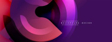Soyut tasarım. Üst üste binen şekiller dinamik bileşim yaratır. Mor, pembe, siyah renkler modern estetik sunuyor. Yumuşak kıvrımlar hareketi, derinliği gösterir.
