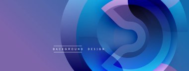 Soyut tasarım. Üst üste binen daireler dinamik bileşim yaratır. Mavinin, morun, menekşenin tonları. Modern, pürüzsüz gradyanlar. Minimalist estetik.