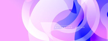 Soyut tasarım. Üst üste binen çemberler canlı gradyanlar yaratır. Pembe, mor, mavi renkler kusursuz bir şekilde harmanlanır. Modern estetik, pürüzsüz geçişler, dinamik kompozisyon.