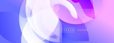 Soyut şekiller örtüşüyor, parlak mavi ve mor renkler yaratıyor. Yumuşak geçişler, modern tasarım. Minimalist estetik, temiz çizgiler, dijital sanat.