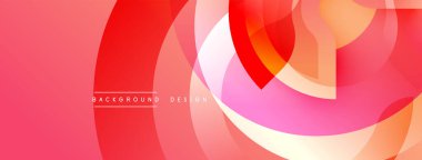 Soyut renkli şekiller çakışıyor. Kırmızı, turuncu, pembe renkler dinamik kompozisyon oluşturur. Yumuşak eğimler hareketi, modern estetiği akla getiriyor..