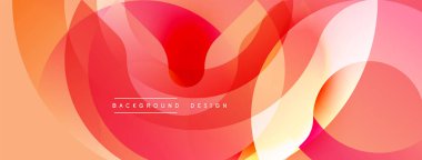 Soyut şekiller örtüşüyor, canlı turuncu, kırmızı, sarı renkler oluşturuyor. Yumuşak kıvrımlar hareketi gösterir, modern estetiği. Minimalist tasarım, temiz çizgiler.
