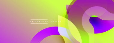 Soyut tasarım. Üst üste binen şekiller canlı renk değişimleri yaratır. Mor, sarı, turuncu, mavi renkler arasında pürüzsüz geçişler. Modern estetik.