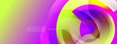 Parlak soyut tasarım. Üst üste binen daireler dinamik görsel efekt yaratır. Mor, sarı renkler kompozisyona hakim. Modern estetik.