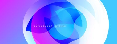 Soyut enerjik tasarım. Üst üste binen daireler dinamik bileşim yaratır. Mor, mavi, beyaz renkler kusursuz bir şekilde harmanlanır. Modern estetik, mükemmel arkaplan.