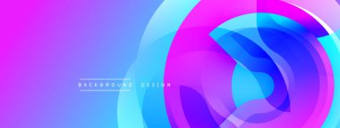 Canlı soyut tasarım. Üst üste binen daireler dinamik akış yaratır. Mavi, mor renkler pürüzsüz bir şekilde harmanlanır. Modern estetik, dijital projeler için mükemmel..