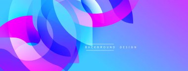 Canlı soyut şekiller çakışıyor. Mavi, mor, pembe renk karışımı. Modern tasarım dinamik görsel deneyim yaratır. Yumuşak eğimler derinlik sunar.