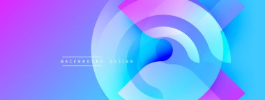 Soyut kompozisyon. Canlı mavi, mor renkler. Üst üste binen daireler, kareler dinamik görsel efektler yaratır. Modern tasarım, pürüzsüz geçiş.