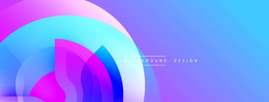 Soyut tasarım. Üst üste binen daireler canlı bir eğim yaratıyor. Mavi, mor, pembe renkler kusursuz bir şekilde harmanlanır. Modern estetik, temiz çizgiler, dijital sanat.