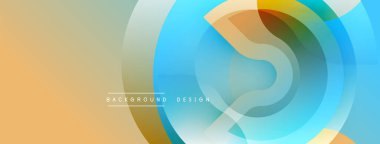 Soyut daireler, katmanlar, mavi, turuncu, yeşil. pürüzsüz gradyanlar modern tasarım yaratır. Basit şekiller, yumuşak renkler, görsel uyum.