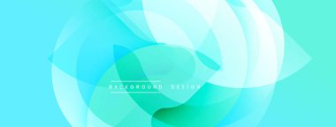 Soyut tasarım. Pürüzsüz gradyanlar, üst üste binen daireler dinamik görsel efekt yaratır. Serin turkuaz, deniz mavisi renkleri kompozisyona hakim. Modern, minimalist estetik.