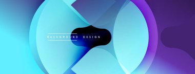 Soyut dizayn özellikleri üst üste binen daireler, mavi ile mor arasında. Modern estetik, pürüzsüz geçişler, karanlık merkez. Minimalist kompozisyon, canlı renkler.