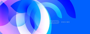 Soyut şekiller örtüşüyor, parlak mavi ve mor renkler yaratıyor. Yumuşak kıvrımlar hareketi gösterir, modern tasarımı. Temiz estetik, dijital sanat.