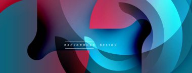 Soyut tasarım. Üst üste binen şekiller dinamik bileşim yaratır. Mavi, kırmızı, siyah renkler düzgün bir şekilde harmanlanır. Modern estetik. Minimalist stil.