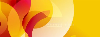 Soyut renkli şekiller çakışıyor. Sıcak tonlar baskın gelir, dinamik görsel efekt yaratır. Yumuşak eğimler derinliği, modern estetiği akla getiriyor.