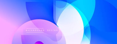 Soyut tasarım. Üst üste binen daireler canlı bir değişim etkisi yaratır. Mavi, mor, pembe renkler kusursuz bir şekilde harmanlanır. Modern estetik. Minimalist kompozisyon.