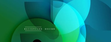 Soyut tasarım. Üst üste binen çemberler canlı gradyanlar yaratır. Teal, yeşil, mavi renkler kusursuz bir şekilde harmanlanır. Modern estetik, basit kompozisyon. Arkaplan dokusu.
