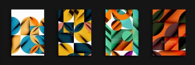 Soyut geometrik tasarımlar bu dört arkaplana hakim. Çemberler, üçgenler, kareler örtüşüyor ve dinamik görsel efektler yaratıyor. Renk varyasyonu, mavi, yeşil, sarı, göz kırpan çeşitli estetik seçenekler.