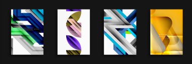 Soyut geometrik tasarımlar görüntüye hakim. Canlı renkler, katmanlı şekiller modern arka planlar yaratır. Temiz çizgiler, dinamik bileşimler yenilik ve enerjiyi akla getiriyor.