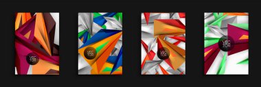 Soyut geometrik tasarımlar bu canlı arka planlara hakim. Poligonlar kesişir ve kalın renk paletleriyle dinamik görsel dokular oluştururlar. Çeşitli uygulamalar için modern, gösterişli estetik.
