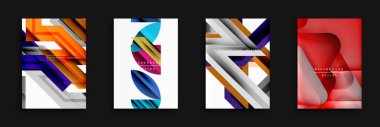 Soyut geometrik tasarımlar. Canlı renk paletleri baskın, katmanlı şekiller, çizgiler, gradyanlar. Arka planlar, sunumlar, dijital sanat için modern estetik.