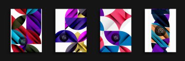 Soyut geometrik tasarımlar baskın. Canlı renkler harmanlanır, dinamik kompozisyonlar yaratır. Modern vektör çizimlerinde şekiller, çizgiler, gradyanlar gösterilir. Kalın kalıplar görsel ilgi sunar.