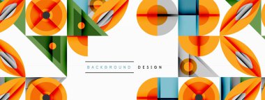 Soyut geometrik desen. Turuncu, yeşil, mavi şekiller modern tasarım yaratır. Minimalist stil, temiz hatlar, canlı renkler. Mükemmel arkaplan dokusu.