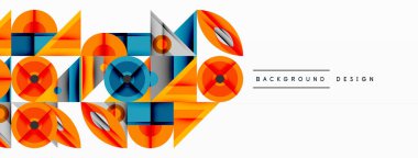 Soyut geometrik şekiller, turuncu, mavi, gri. Modern tasarım, üst üste binen elementler, dinamik kompozisyon. Temiz çizgiler, canlı renkler, minimalist estetik..