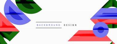 Soyut geometrik şekiller çakışıyor. Canlı renk yeşili, mor, kırmızı yaratılış dinamik bileşimi. Metin elementli minimalist tasarım. Temiz, modern estetik.