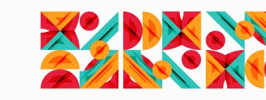 Geometrik şekiller, canlı renkler, soyut desen, modern tasarım, düz illüstrasyon, turuncu, kırmızı, yeşil, simetri, yineleme, oyuncu, sanatsal, dijital sanat, temiz çizgiler.