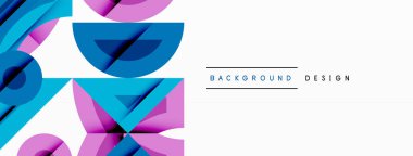 Soyut geometrik şekiller, parlak mavi, pembe renkler. Üst üste binen katmanlar dinamik bileşim yaratır. Modern tasarım, temiz çizgiler, minimalist estetik.