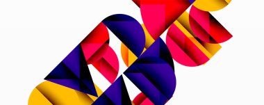 Parlak geometrik şekiller çakışıyor. Canlı renkler dinamik bileşim yaratır. Modern tasarım, soyut sanat, cesur görseller..